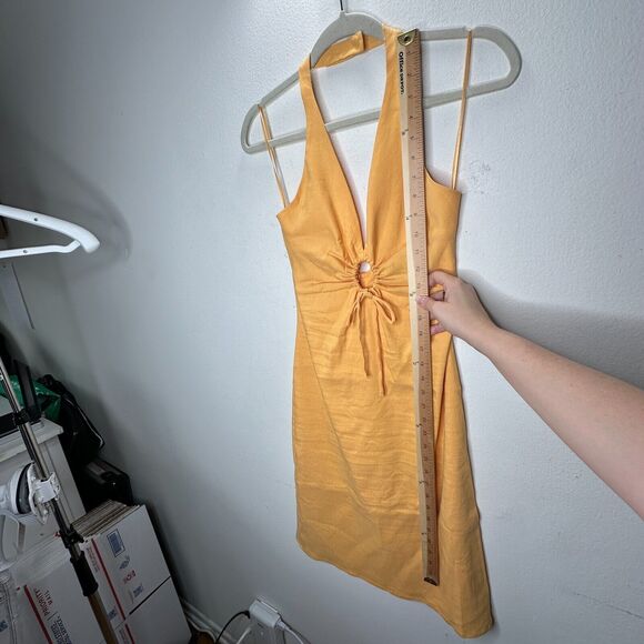Zara Mustard Yellow Halter V-Neck Sun Dress O-Ring Cutout Front Open Back Small - Picture 13 of 15